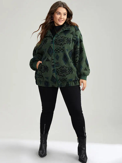Geometric Pocket Gathered Zipper Jacket
