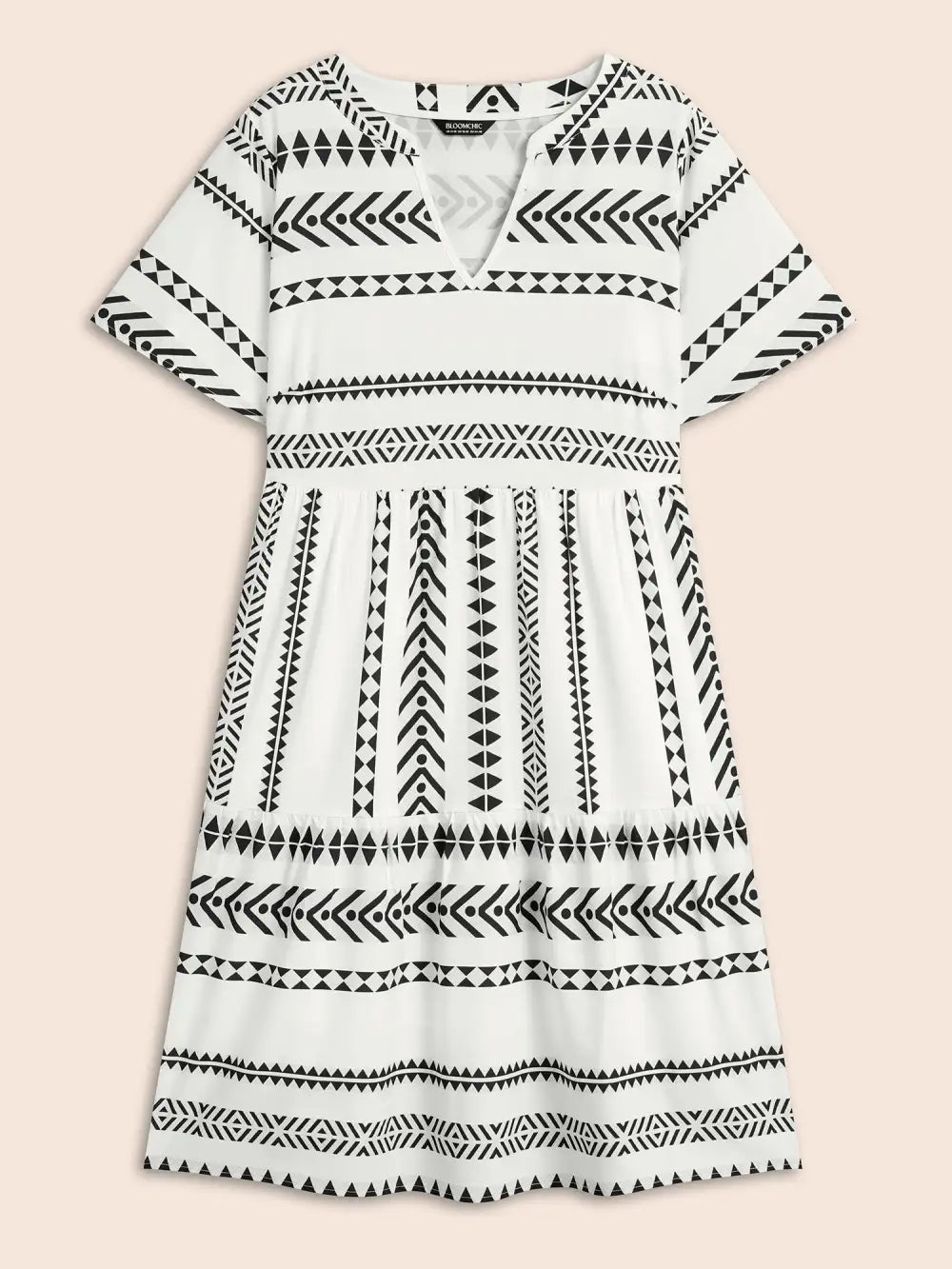 Bandana Geometric Ruffle Sleeve Babydoll Dress
