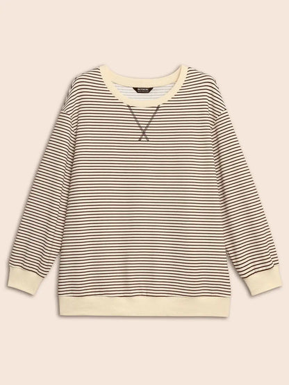 Round Neck Striped Stitch Sweatshirt