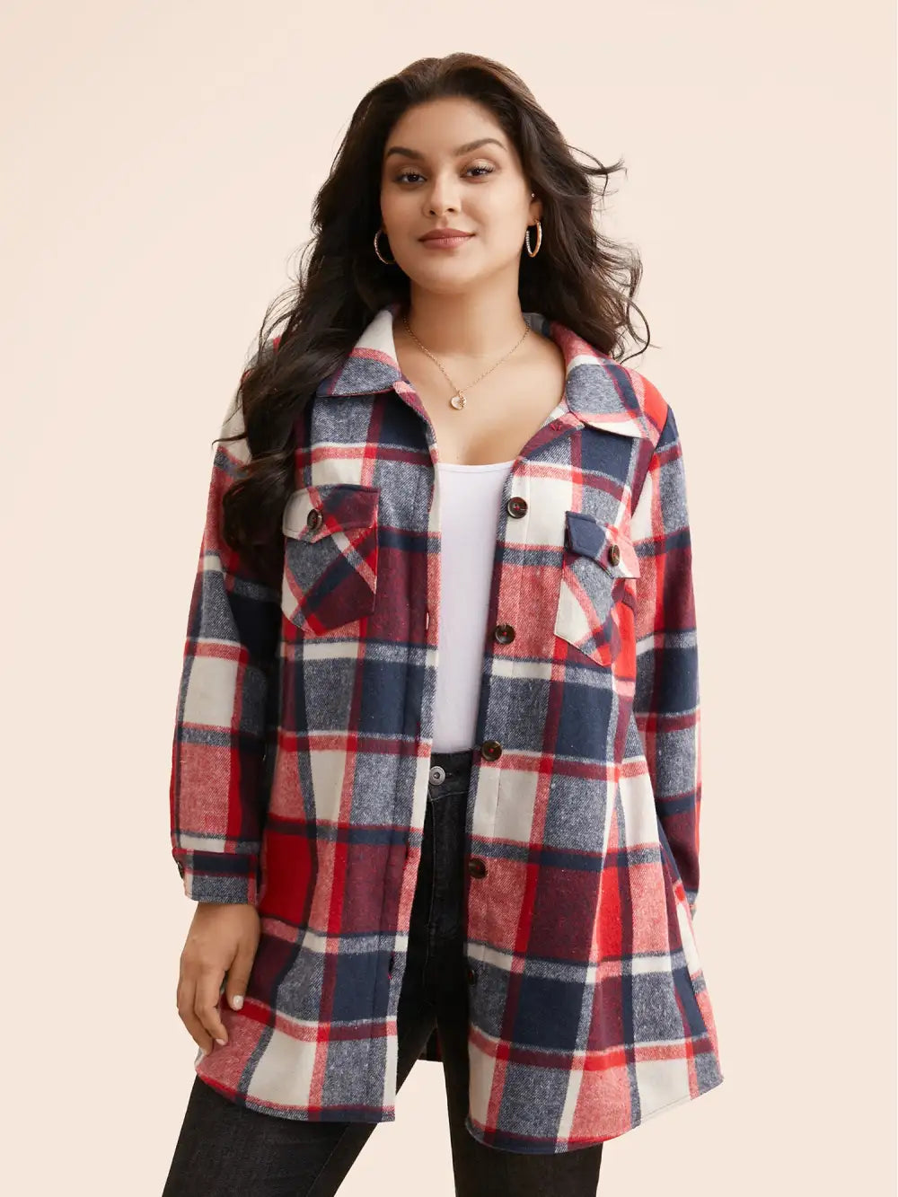 Halloween Plaid Chest Pockets Long Jacket