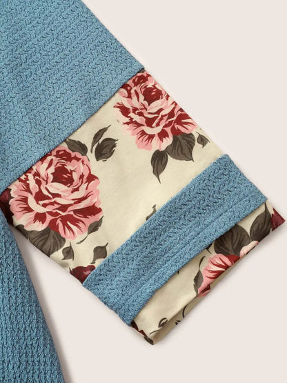 Textured Patchwork Floral Raglan Sleeve T-Shirt