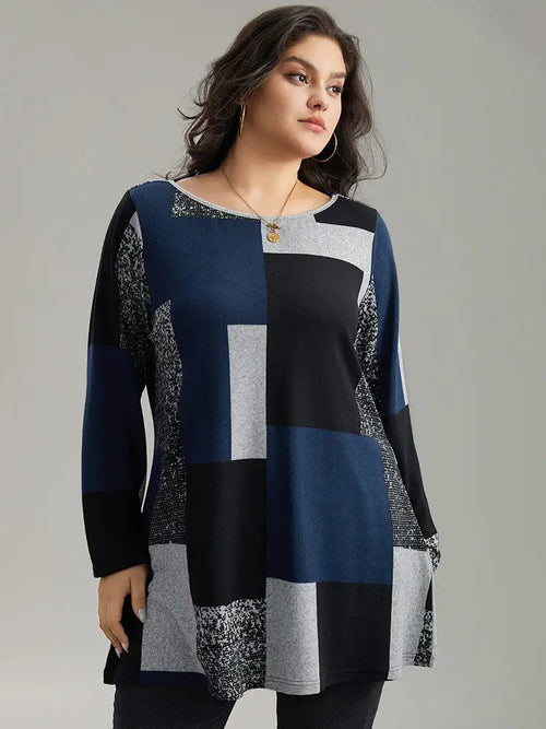 Colorblock Contrast Round Neck T-Shirt