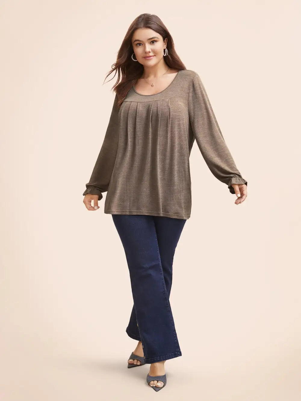 Round Neck Heather Pleated T-Shirt