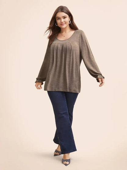 Round Neck Heather Pleated T-Shirt