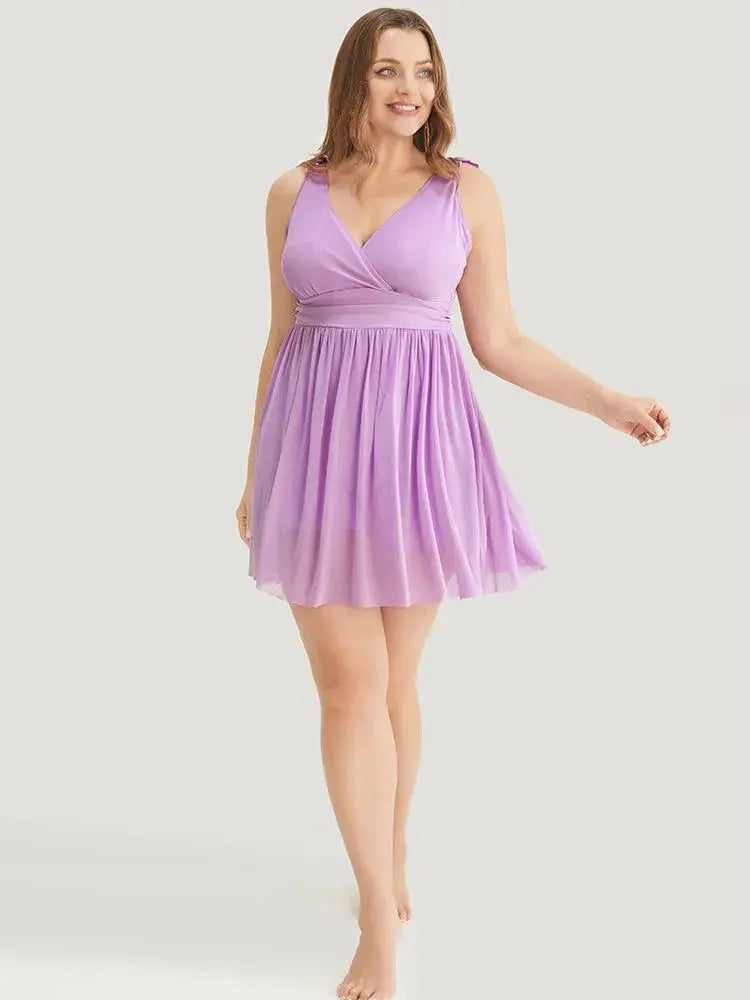 Sculpt Waist Ruched Split Hem Swim Dress