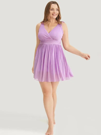 Sculpt Waist Ruched Split Hem Swim Dress