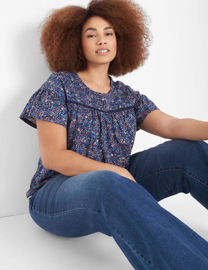 Crew-Neck Yoke-Trim Tee