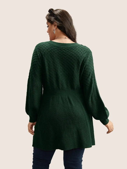 Plain Plisse Lantern Sleeve A Line Pullover