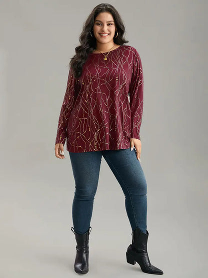 Polka Dot Contrast Round Neck T-Shirt