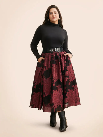 Floral Elastic Waist Pocket Skirt