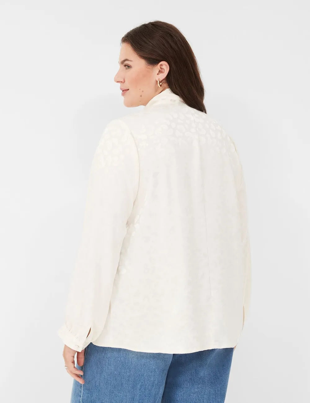Long-Sleeve Tie-Neck Popover Blouse