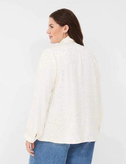 Long-Sleeve Tie-Neck Popover Blouse