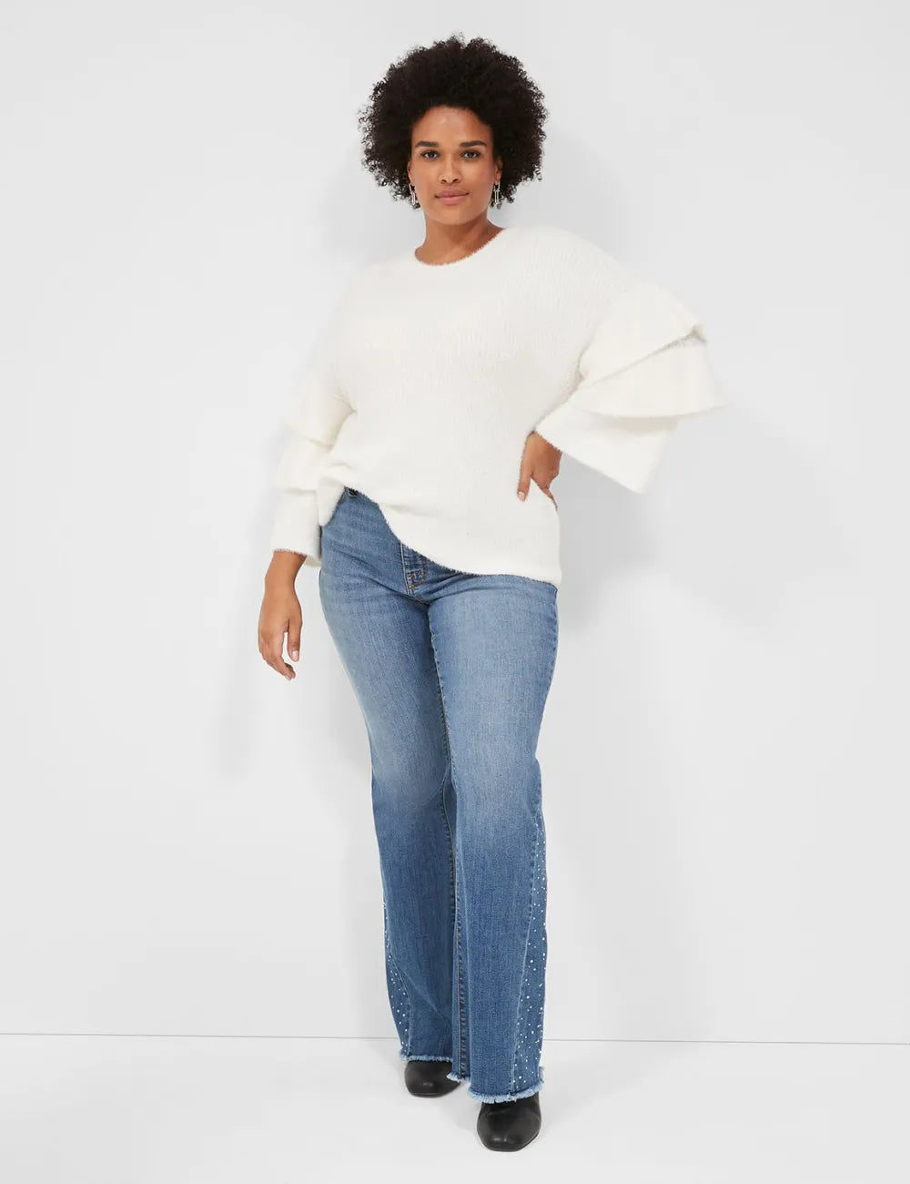 Crew-Neck Tiered-Sleeve Sweater