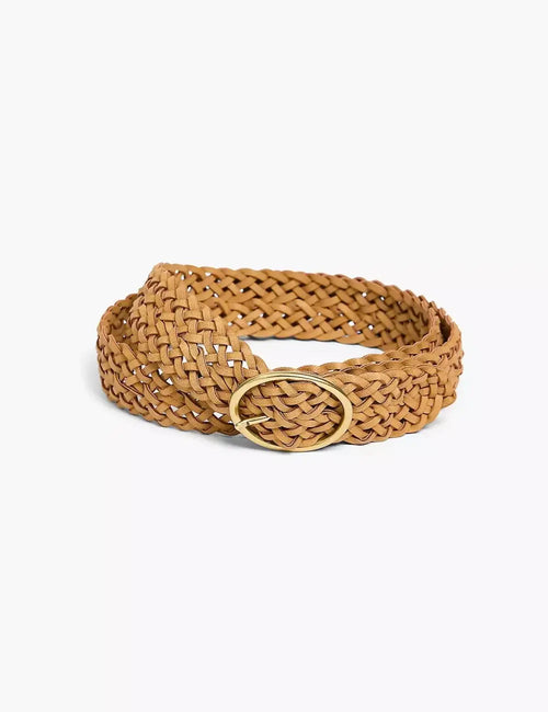 Braided Faux-Leather Oval Ring Versatile Belt