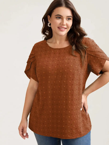 Textured Color Contrast Petal Sleeve Blouse