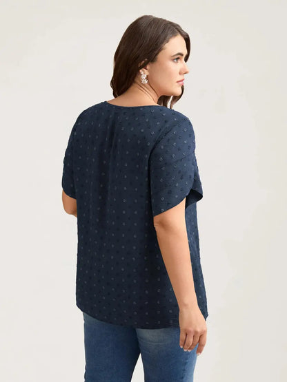 Textured Color Contrast Petal Sleeve Blouse