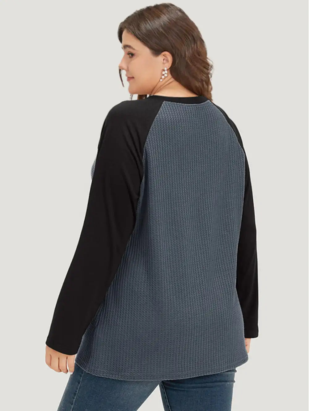 Waffle Knit Raglan Sleeve Metal Buckle Detail T-Shirt