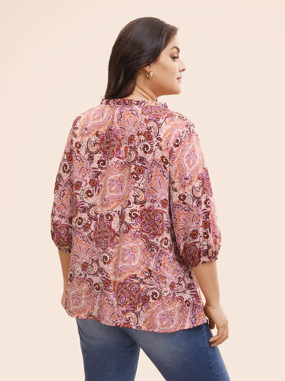 Bandana Frill Trim Tie Knot Blouse