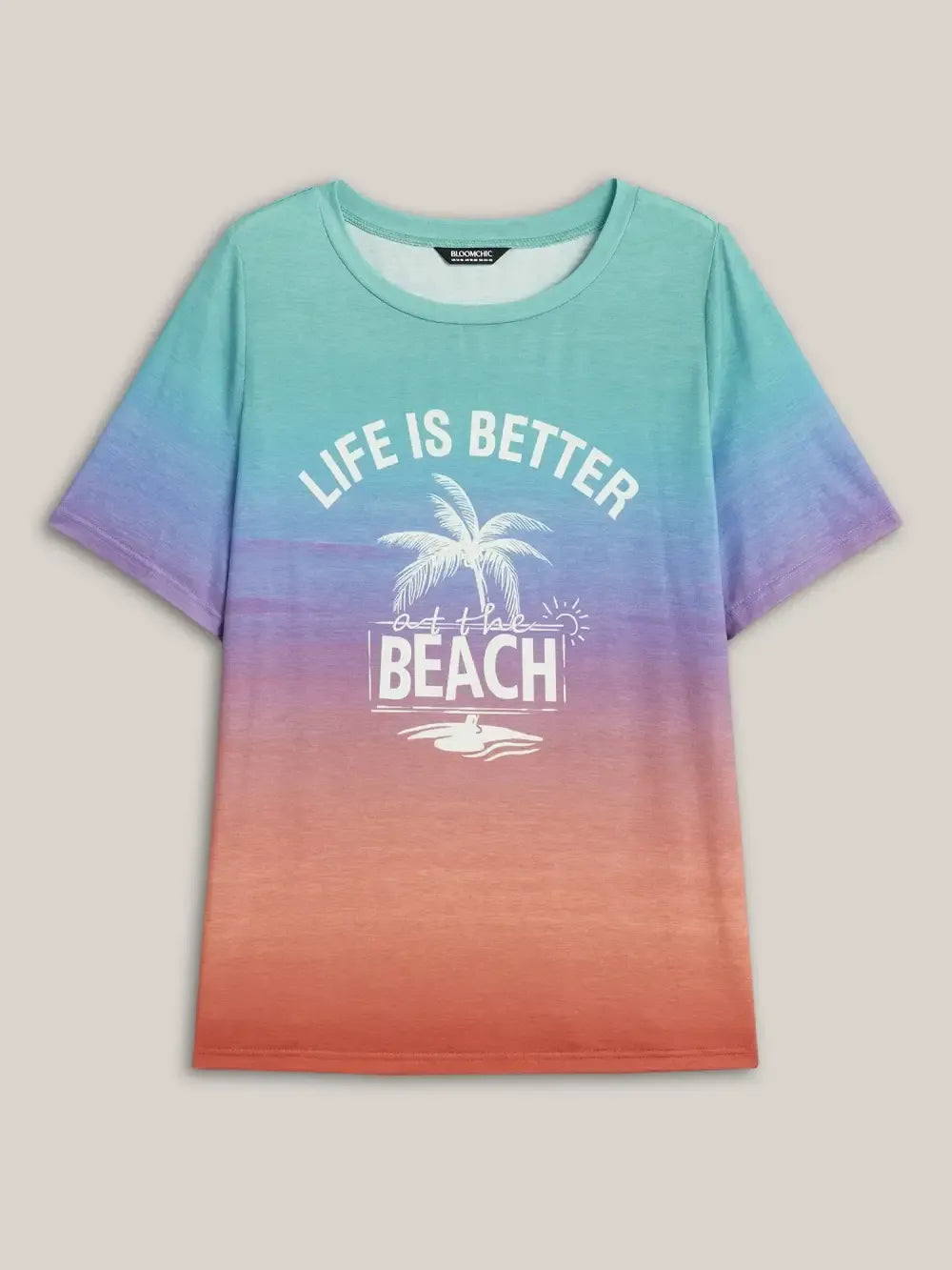 Gradient Beach Print Fitted T-Shirt