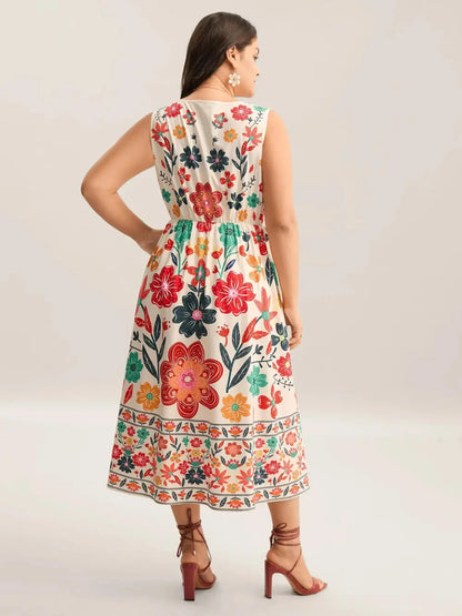 Floral Drama Cinched-Waist Maxi Dress