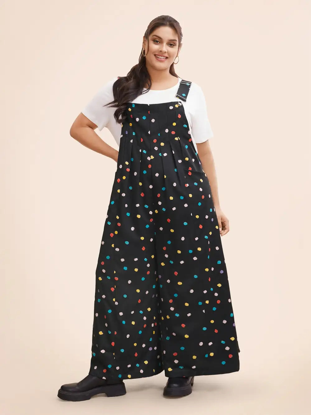Painted Polka Dot Adjustable Straps Jumpsuit