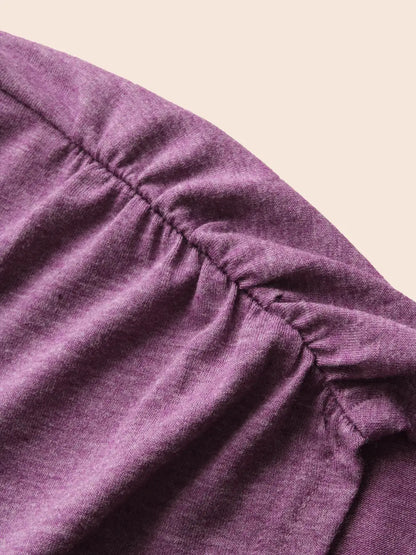 Solid Ruched Batwing Sleeve Shirred Hem T-Shirt