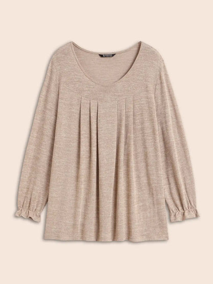 Round Neck Heather Pleated T-Shirt
