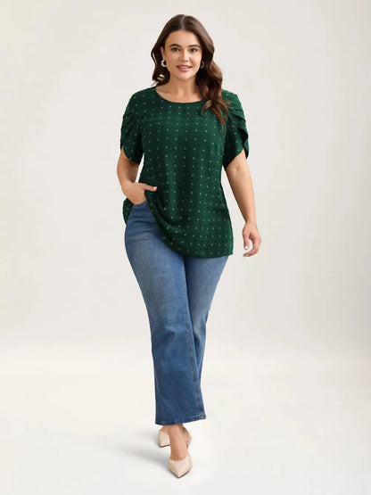Textured Color Contrast Petal Sleeve Blouse