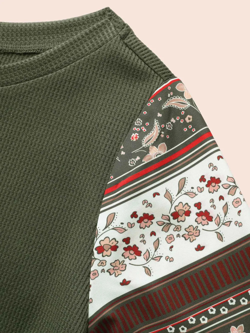 Boho Print Patchwork Crew Neck Sweatshirt
