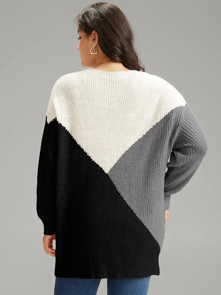 Colorblock Split Side Drop Shoulder Pullover