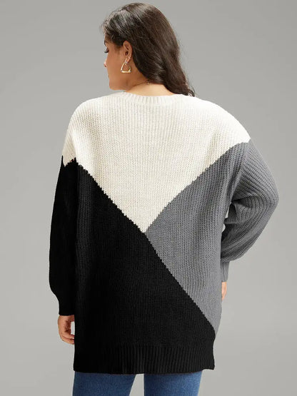 Colorblock Split Side Drop Shoulder Pullover