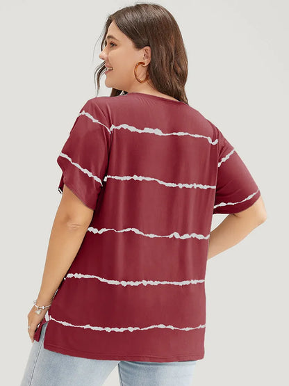Striped Contrast Petal Sleeve T-shirt
