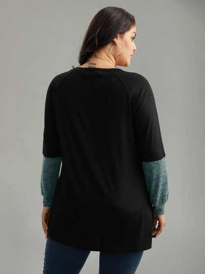 Two Tone Patchwork Heather Arc Hem T-Shirt