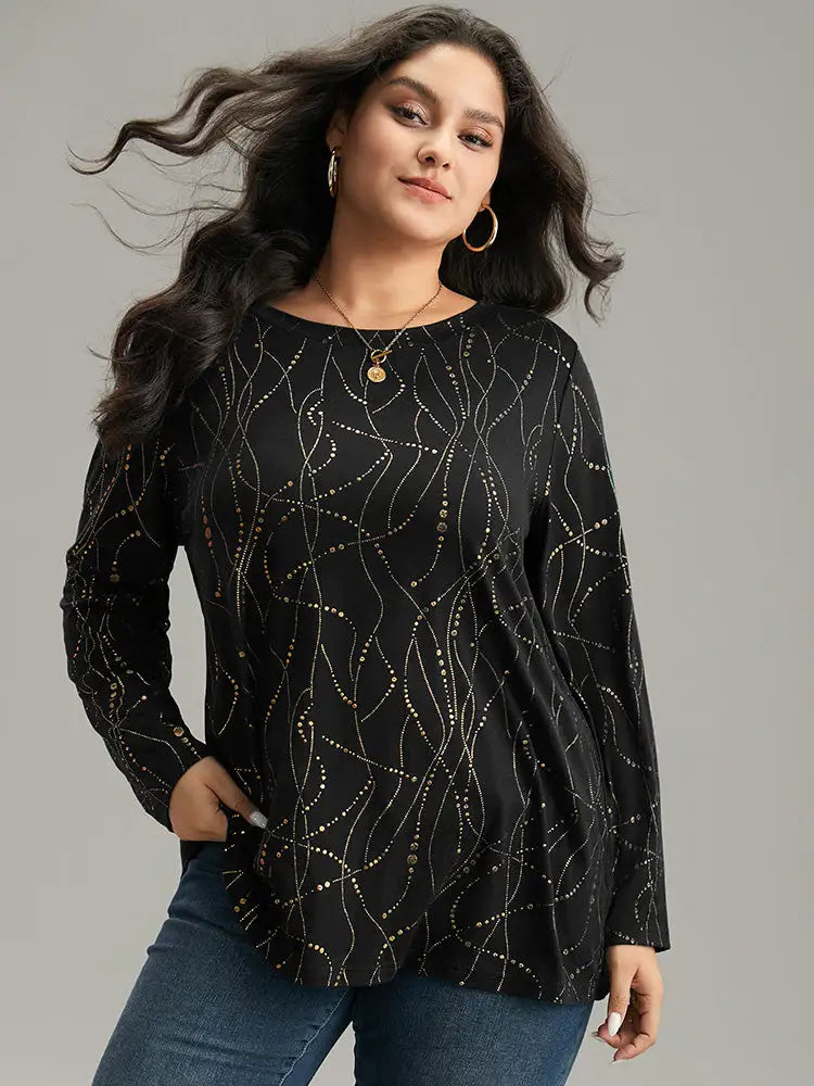 Polka Dot Contrast Round Neck T-Shirt