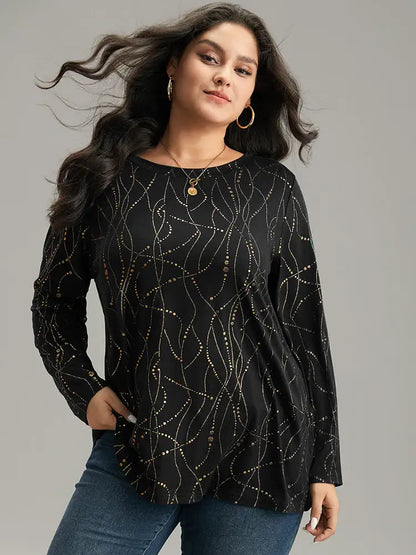 Polka Dot Contrast Round Neck T-Shirt