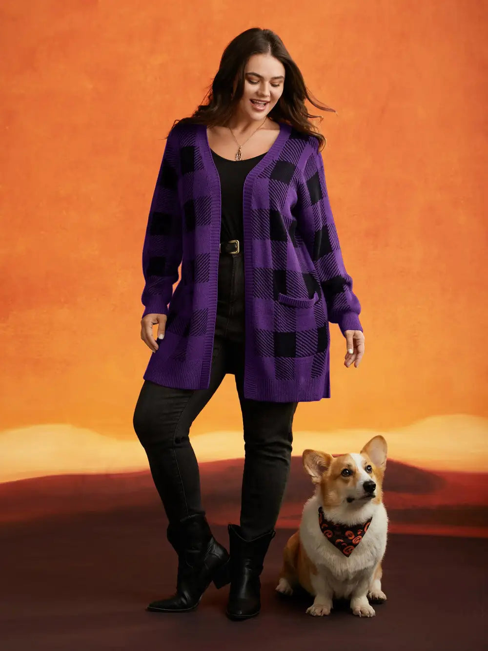 Supersoft Essentials Halloween Plaid Open Cardigan