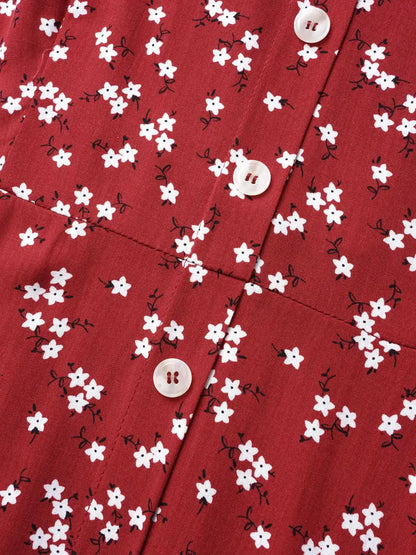 Ditsy Floral Button Detail Elastic Waist Midi Dress