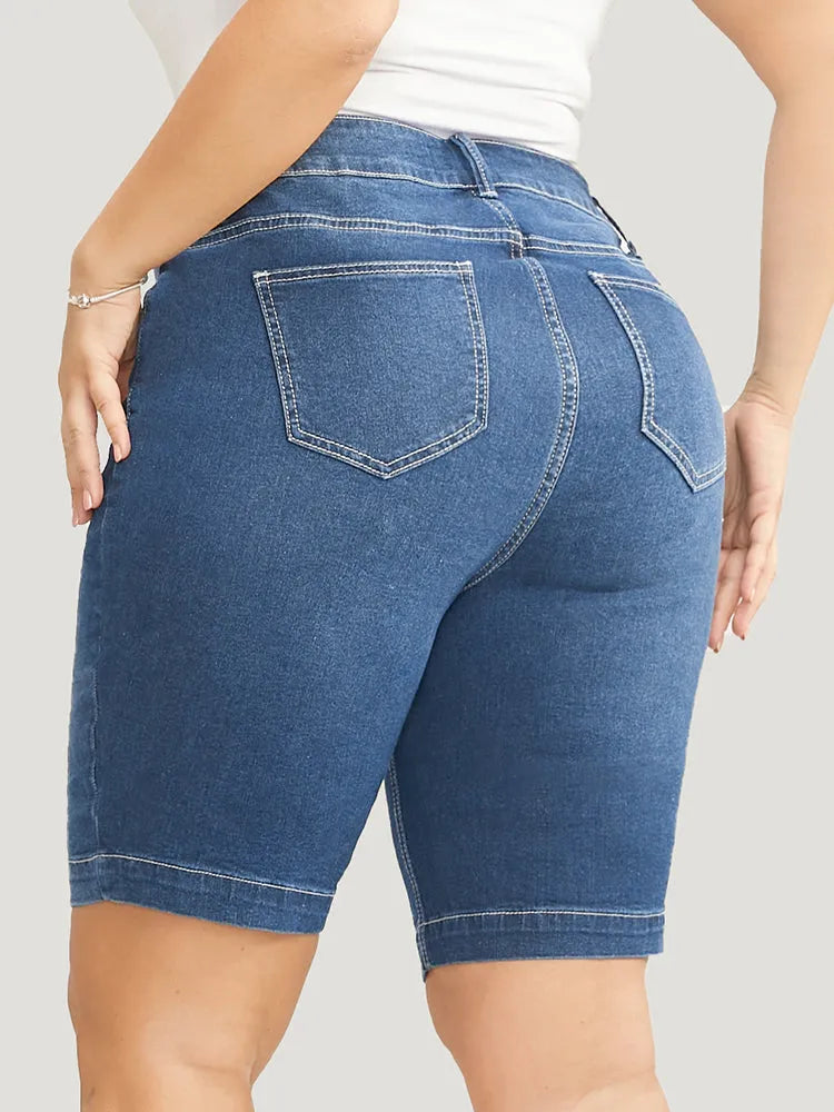 Very Stretchy High Rise Dark Wash Denim Shorts