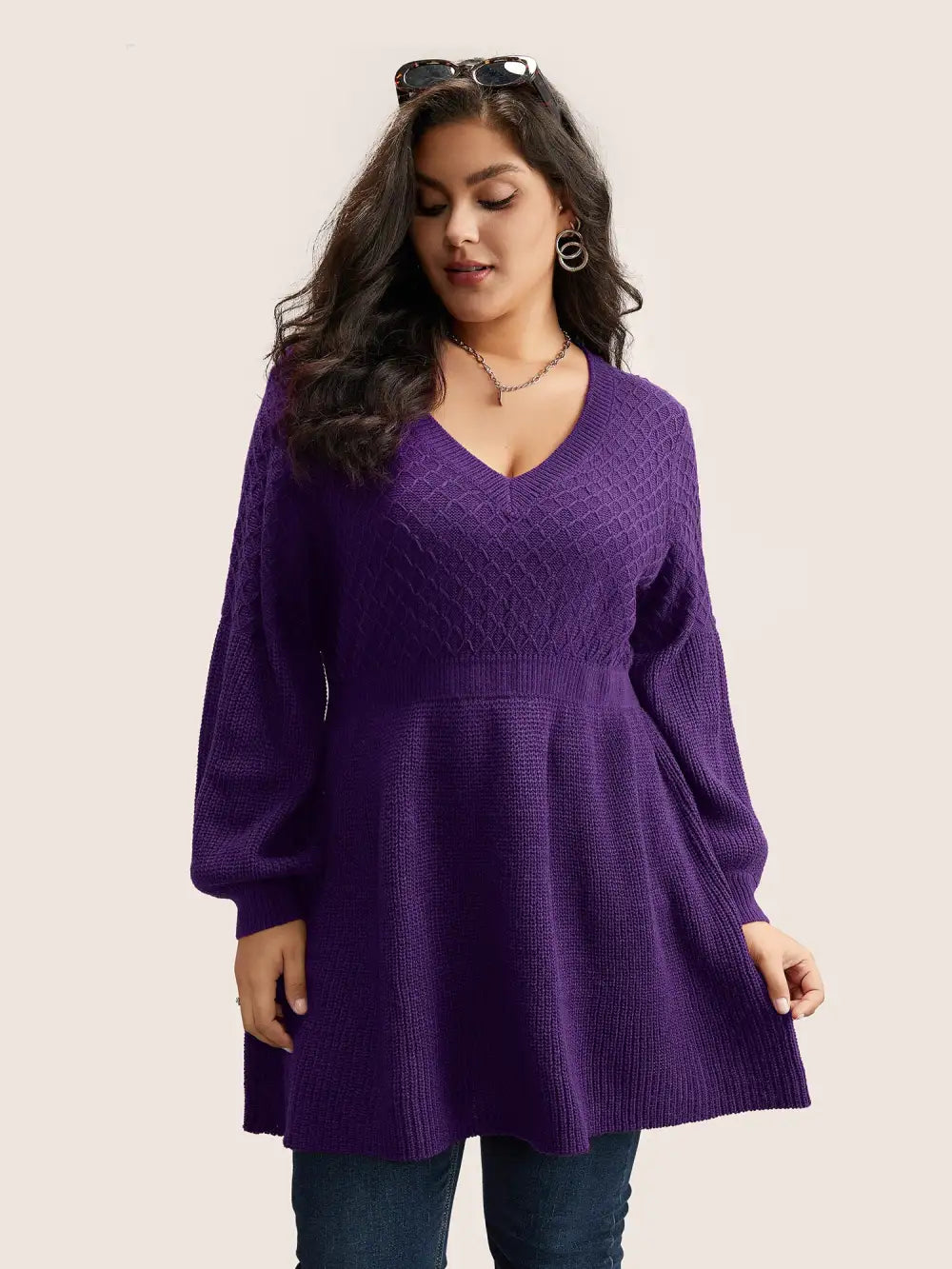 Plain Plisse Lantern Sleeve A Line Pullover