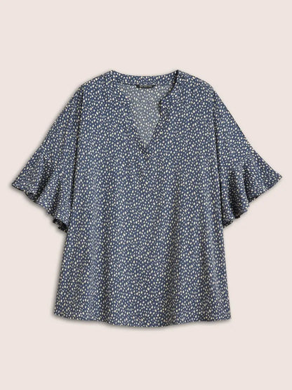 Leopard Print V Neck Ruffle Sleeve Blouse
