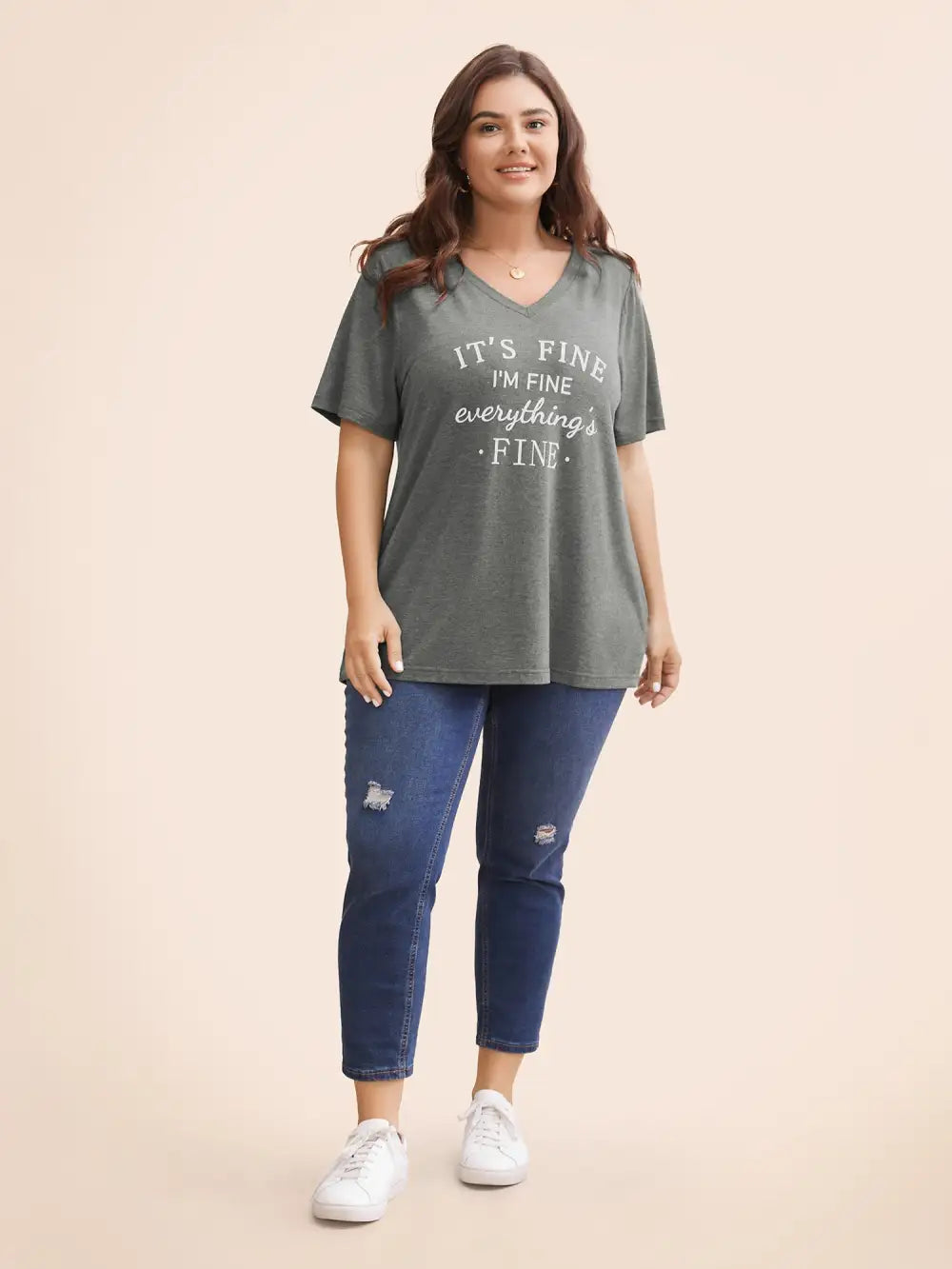Letter Print V Neck T-Shirt