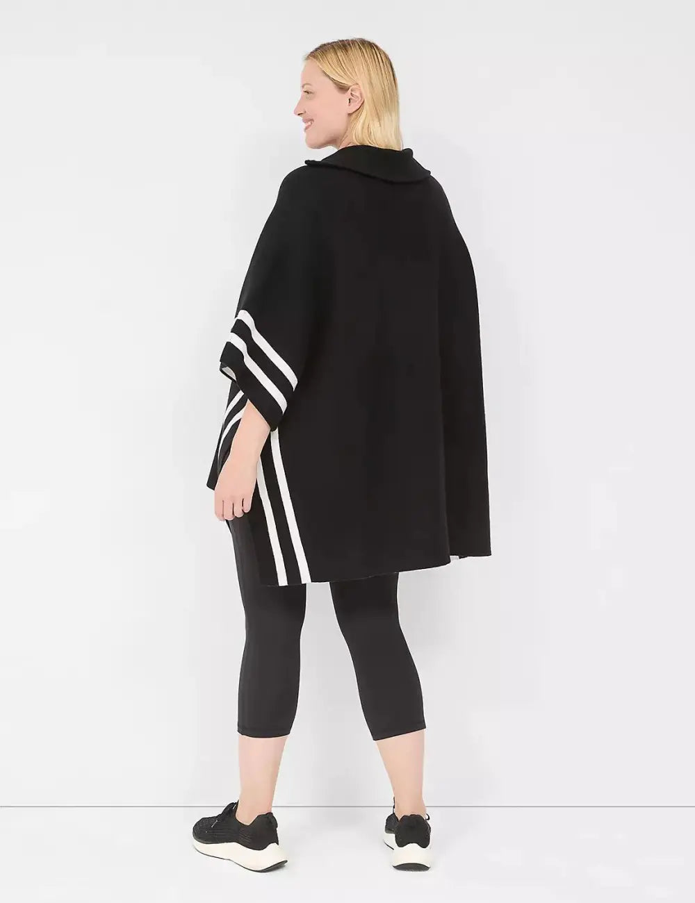 Full-Zip Striped Sweater Cape