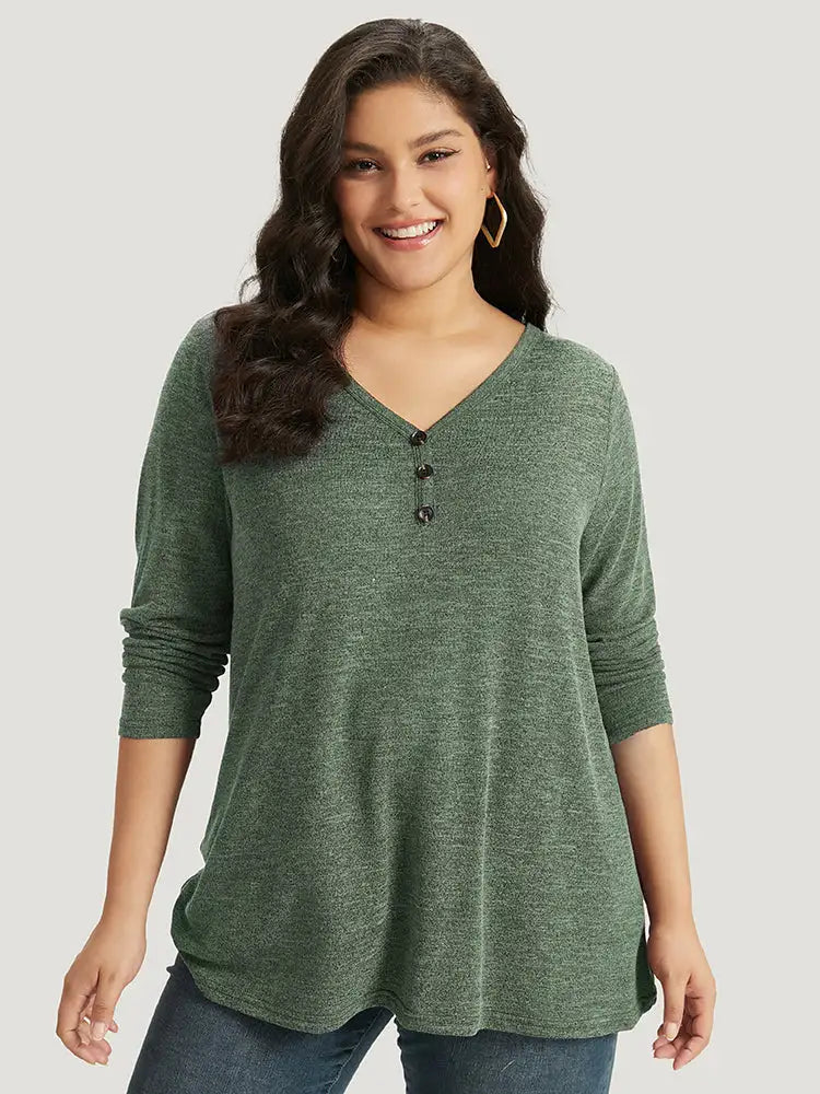 Heather Button Up Long Sleeve T-Shirt
