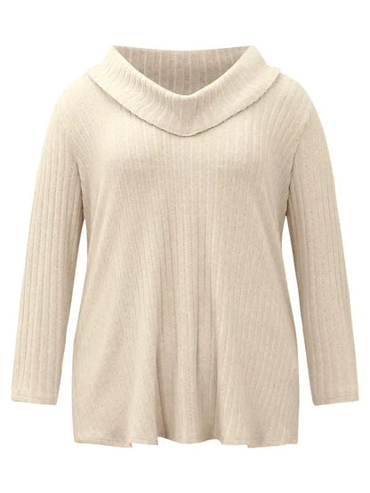 Plain Rib Knit Cowl Neck T-Shirt