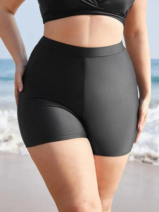 Plain Elastic Waist Swim Shorts