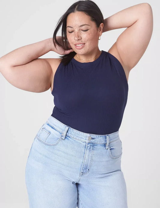 Fitted High-Neck Rib Tank