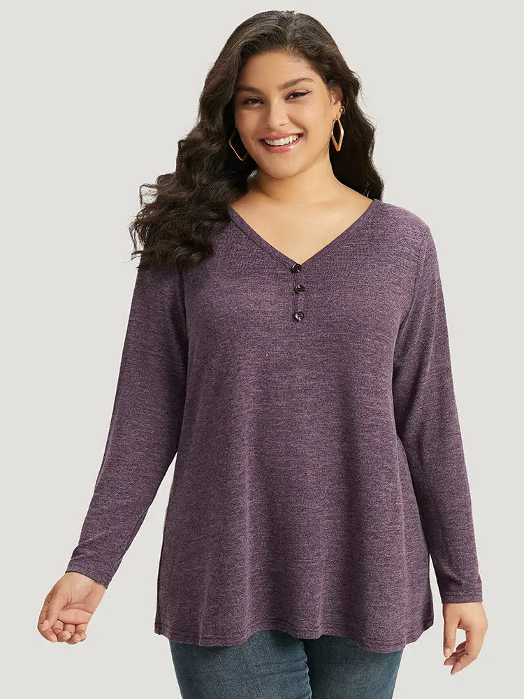 Heather Button Up Long Sleeve T-Shirt