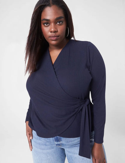 Classic Waffle Jacquard Knit Wrap Top