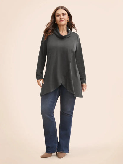 Plain Wrap Hem Turtleneck Sweatshirt