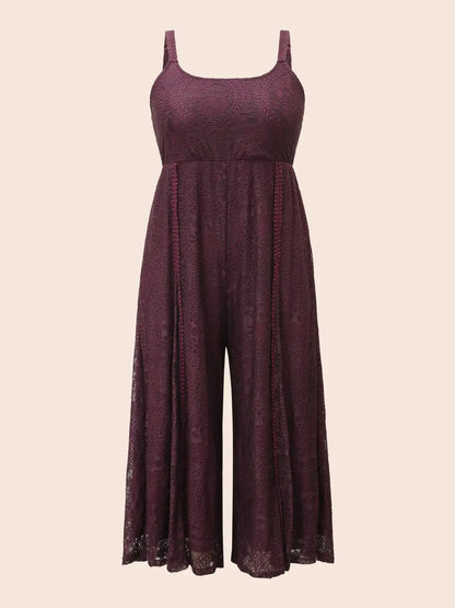 Square Neck Lace Panel Gathered Jumpsuit